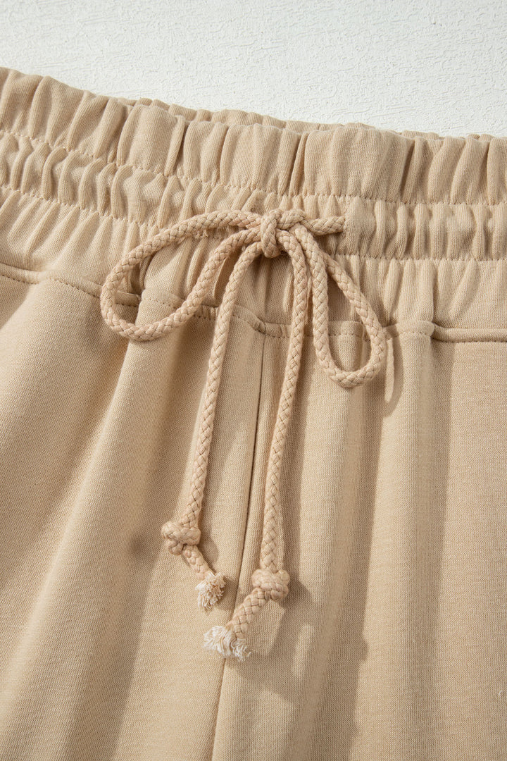 Parchment Solid Color Loose Tee Drawstring Wide Leg Pants 2pcs Outfit