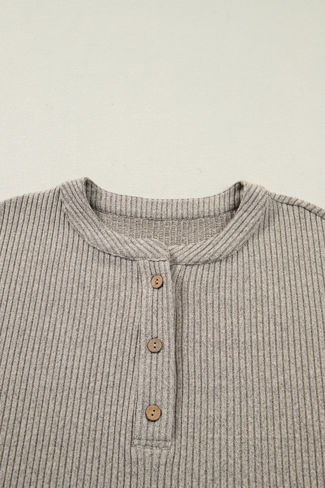 Simply Taupe Plus Size Ribbed Knit Kangaroo Pocket Henley Long Sleeve Top