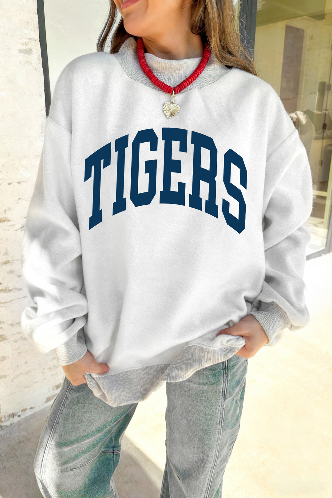 Light Grey WARDAMN/ TIGERS Double Side Printed High Neck Reversible Baggy Sweatshirt