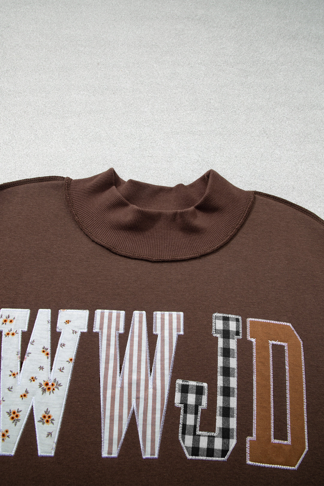 Coffee WWJD Mix Pattern Letter Graphic Exposed Seam Loose Plus Size Sweatshirt
