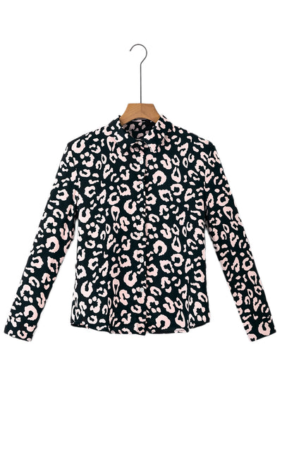 Black Leopard Print Button Up Long Sleeve Shirt