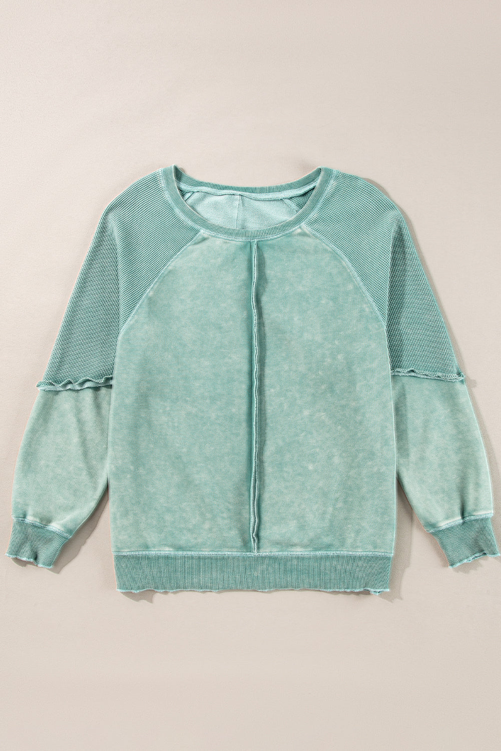 Light Grey Solid Waffle Knit Patchwork Raglan Sleeve Sweatshirt