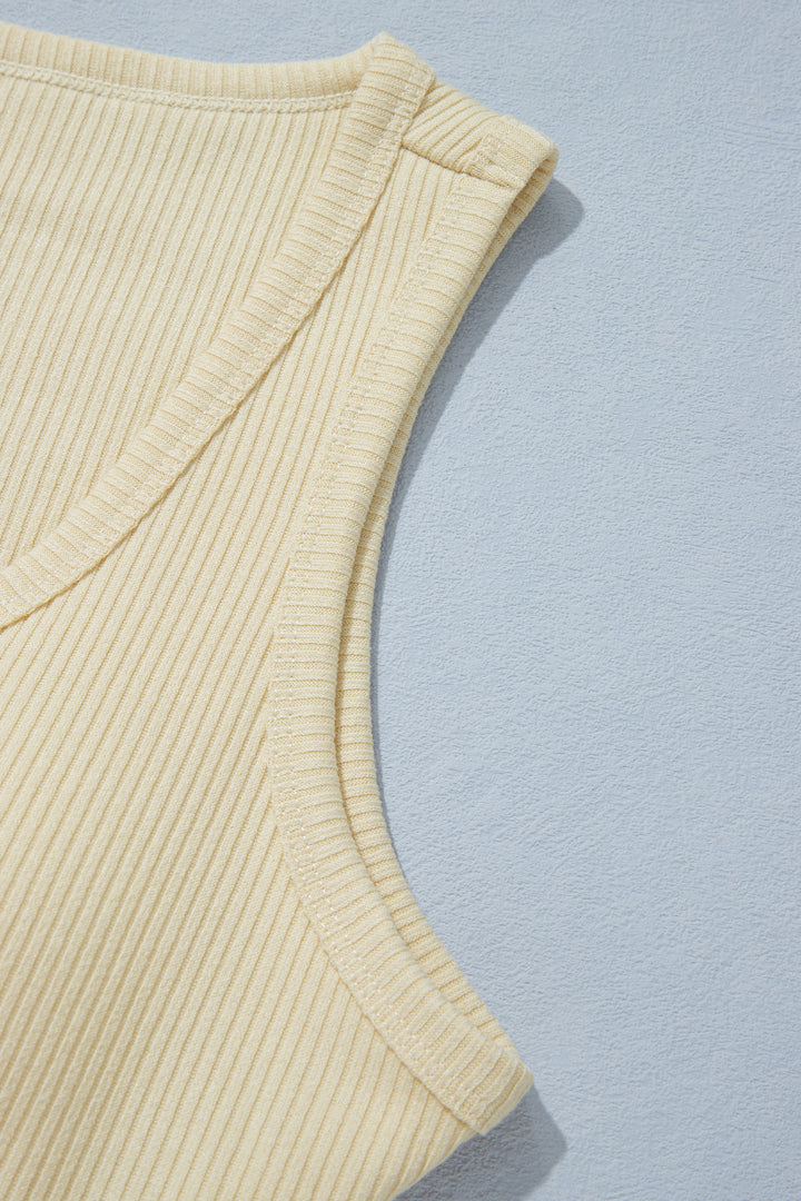 Beige Ribbed Knit Sweet Lace Hem Vest