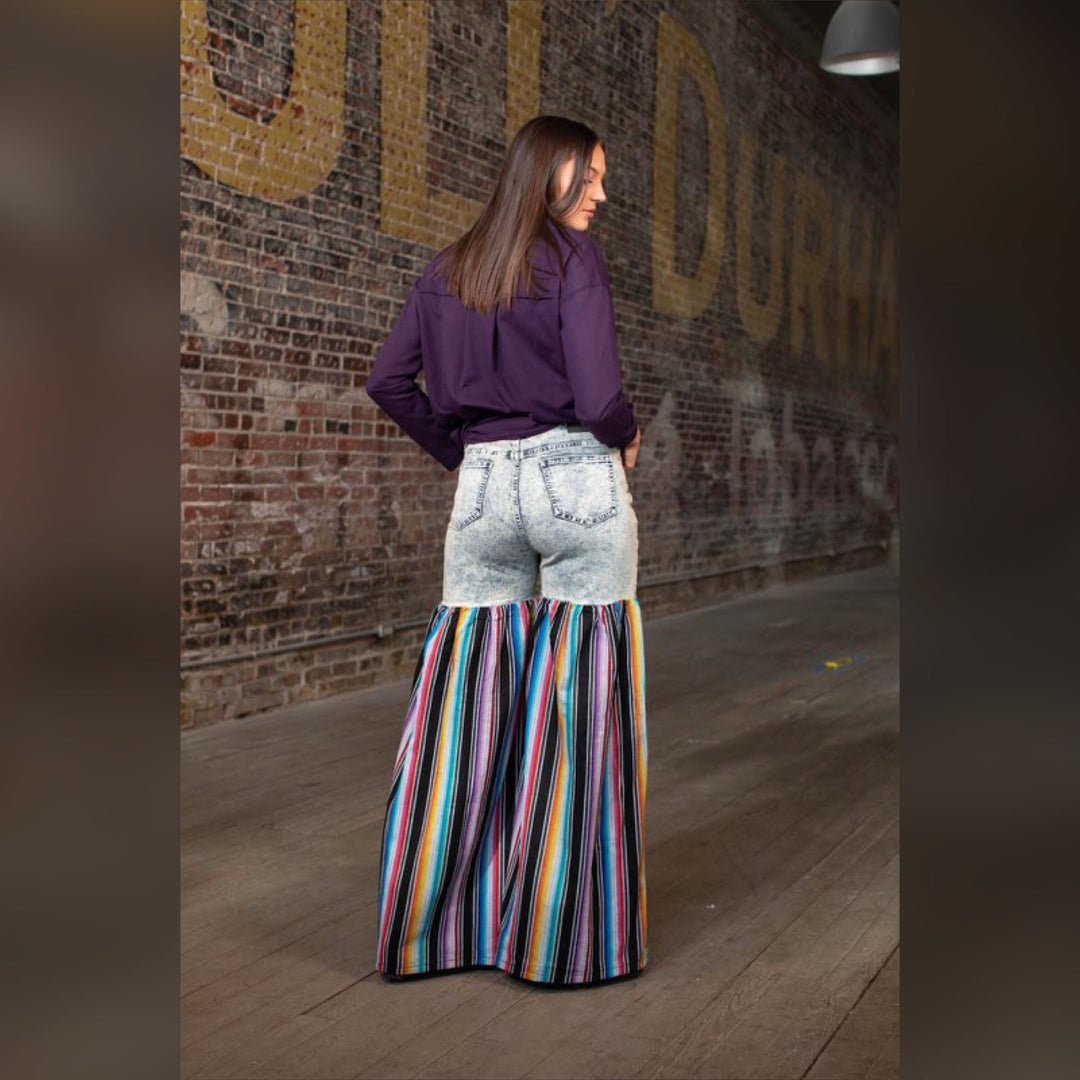 Distressed Light Denim Black Multi Color Palazzo Wide Leg Jeans