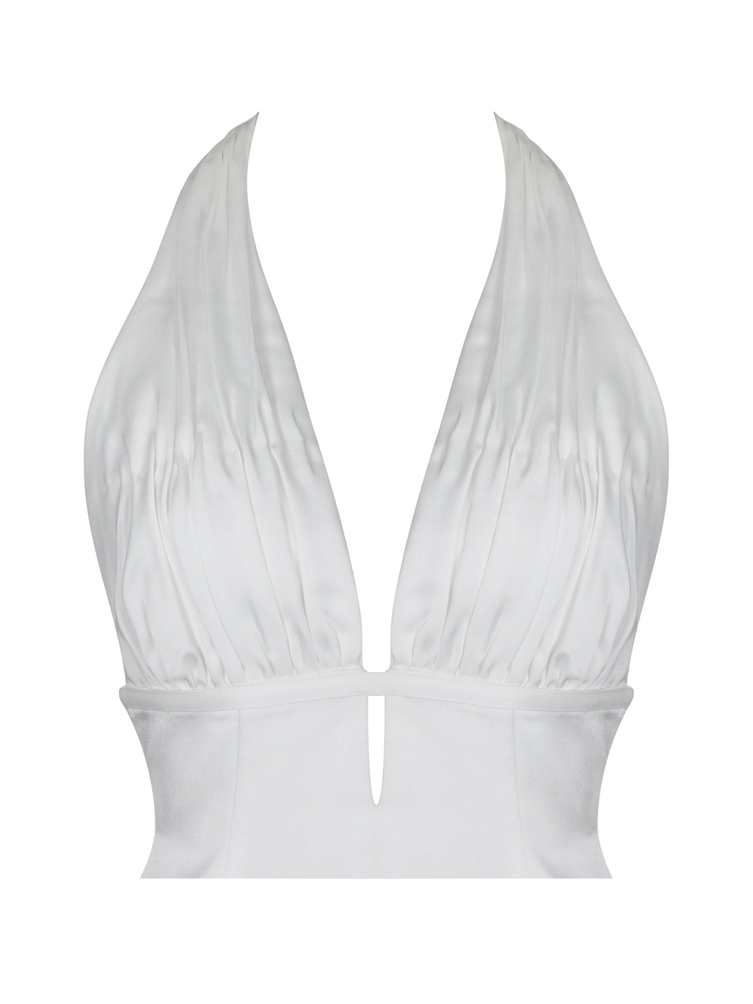 Solene Pleated Halter Backless Feather-Trim Maxi Dress