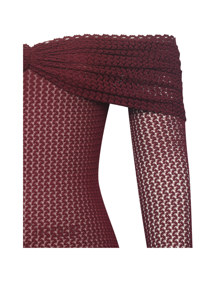 Kaedyn Burgundy Off Shoulder Long Sleeve Crochet Mermaid Maxi Dress