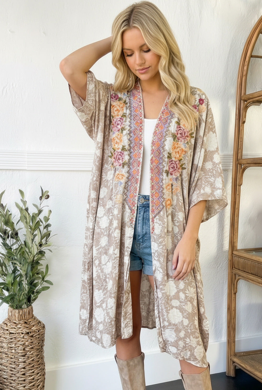 Golden Meadow Embroidered Kimono