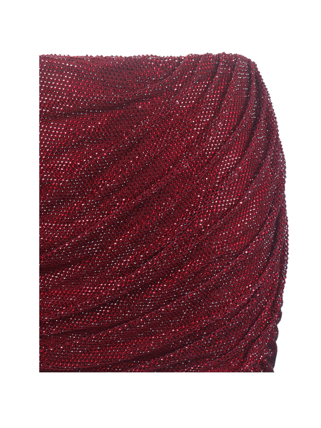 Darleen Crimson Rhinestone Mesh Low Waist Ruched Skirt