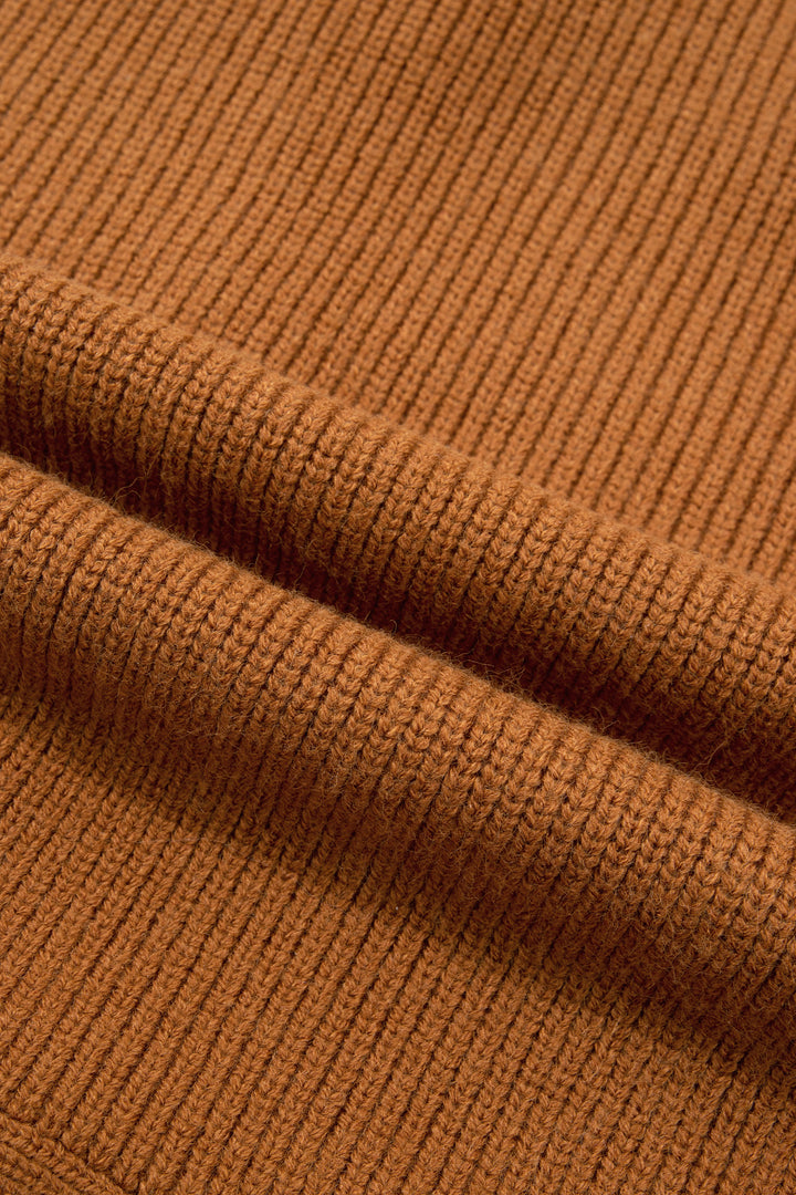 Mustard Ribbed Knit Collar Button Front Long Sleeve Cardigan