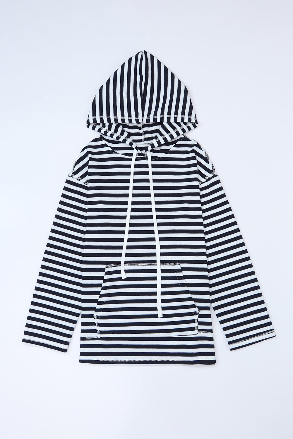 Stripe Kangaroo Pocket Drawstring Hoodie