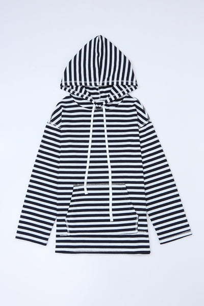 Stripe Kangaroo Pocket Drawstring Hoodie