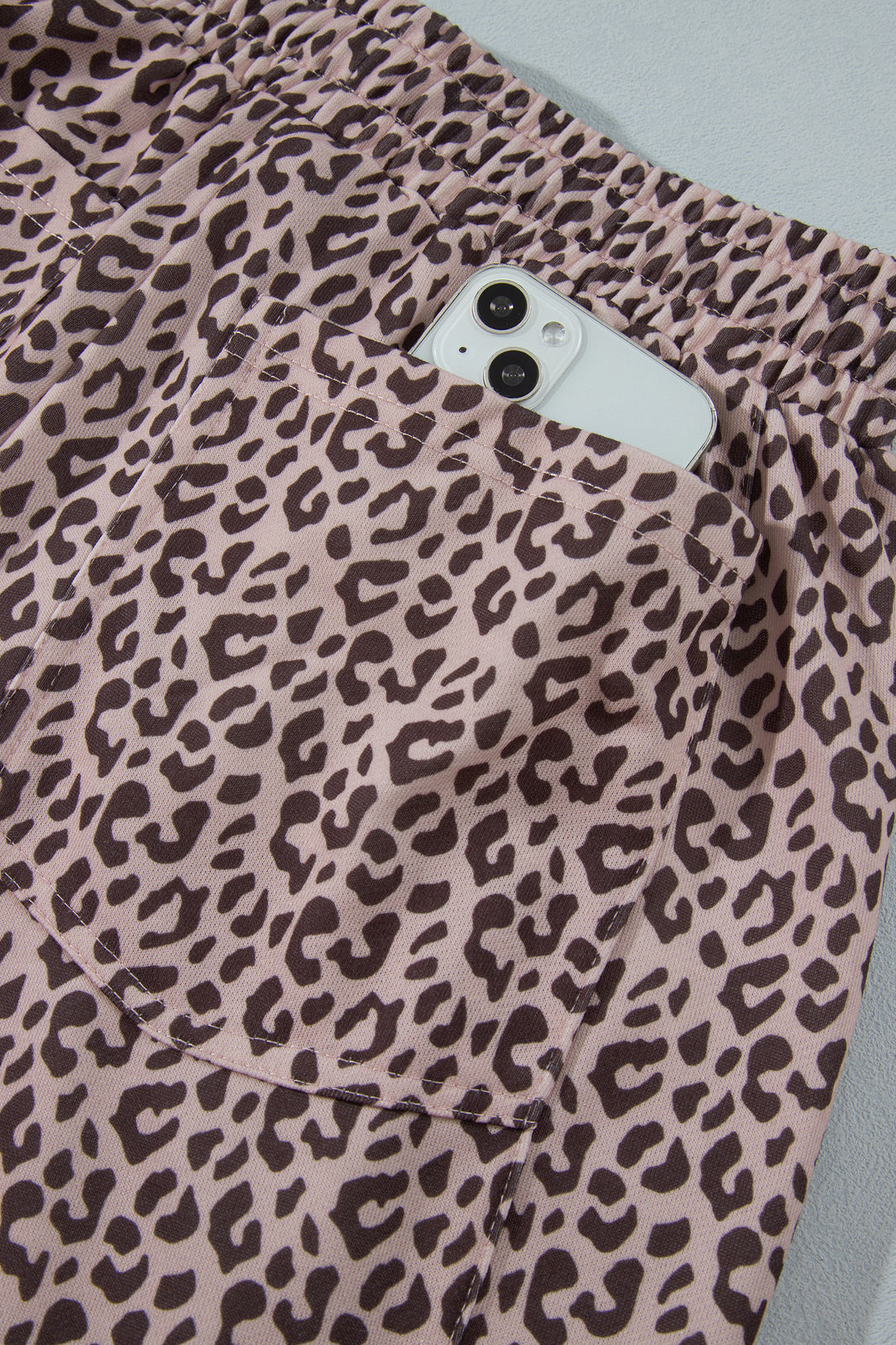 Khaki Leopard Print Elastic Waist Ankle Length Pants