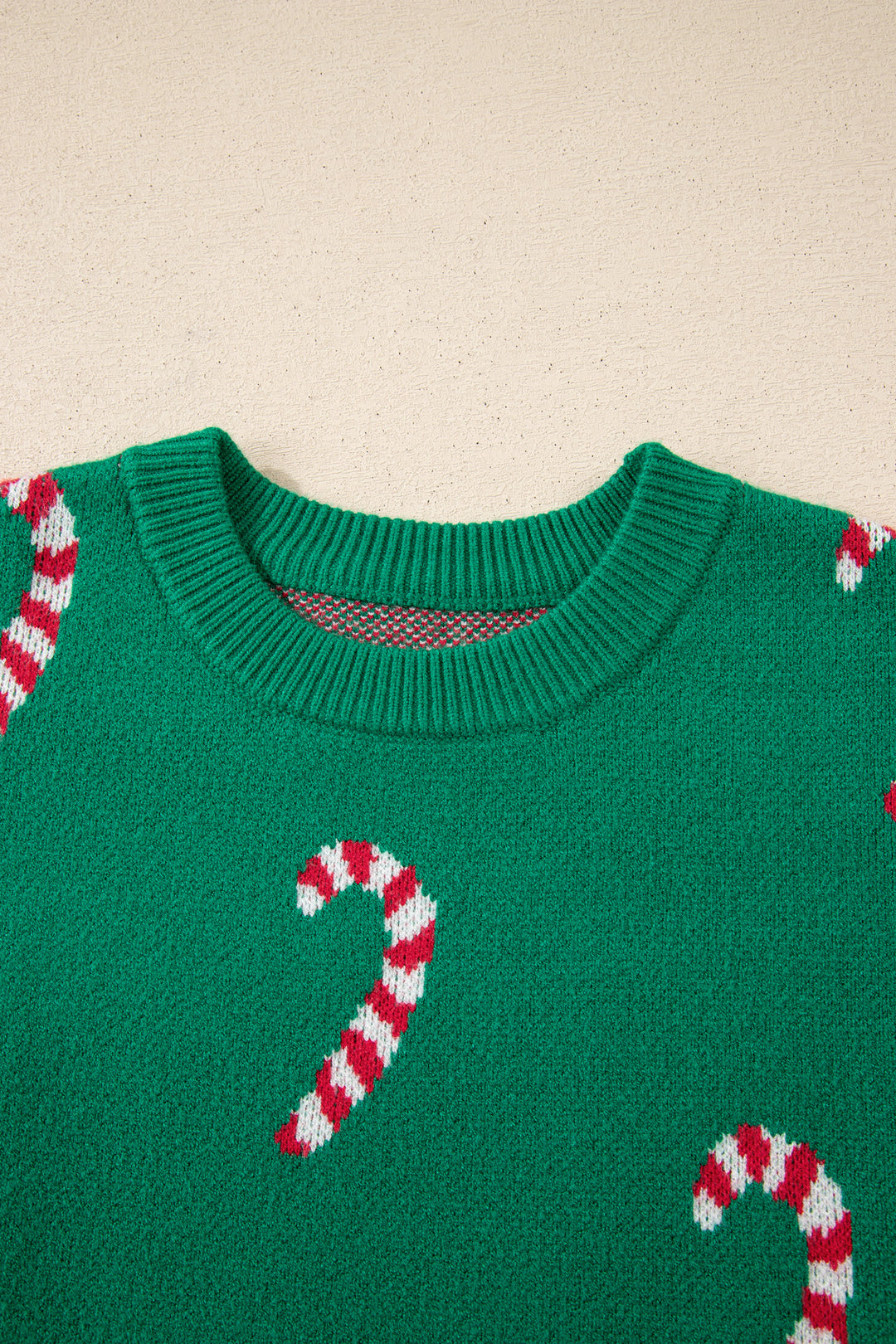 Dark Green Christmas Candy Cane Holiday Drop Shoulder Sweater