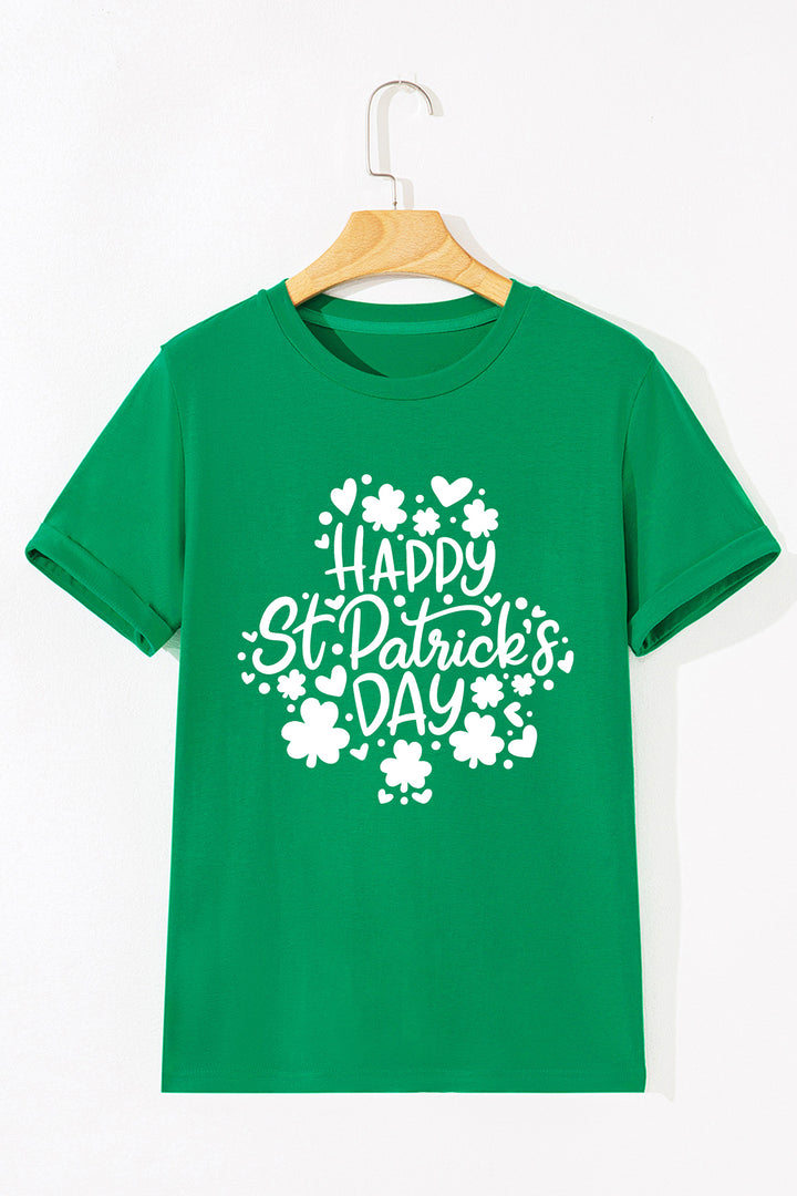 Bright Green Happy St Patricks Day Clover Printed Casual T Shirt