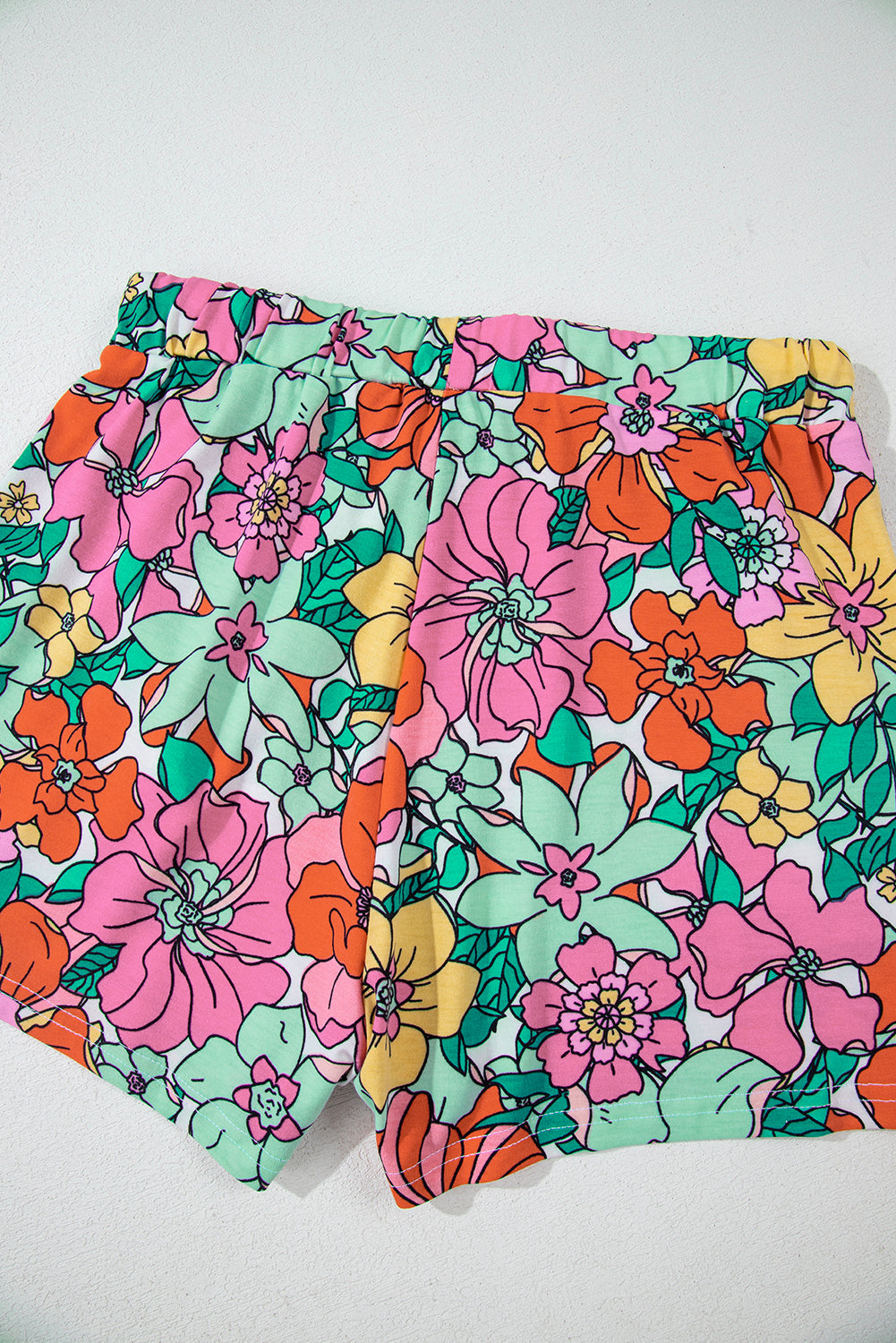 Multicolor Flower Print Pullover and Drawstring Shorts Lounge Set