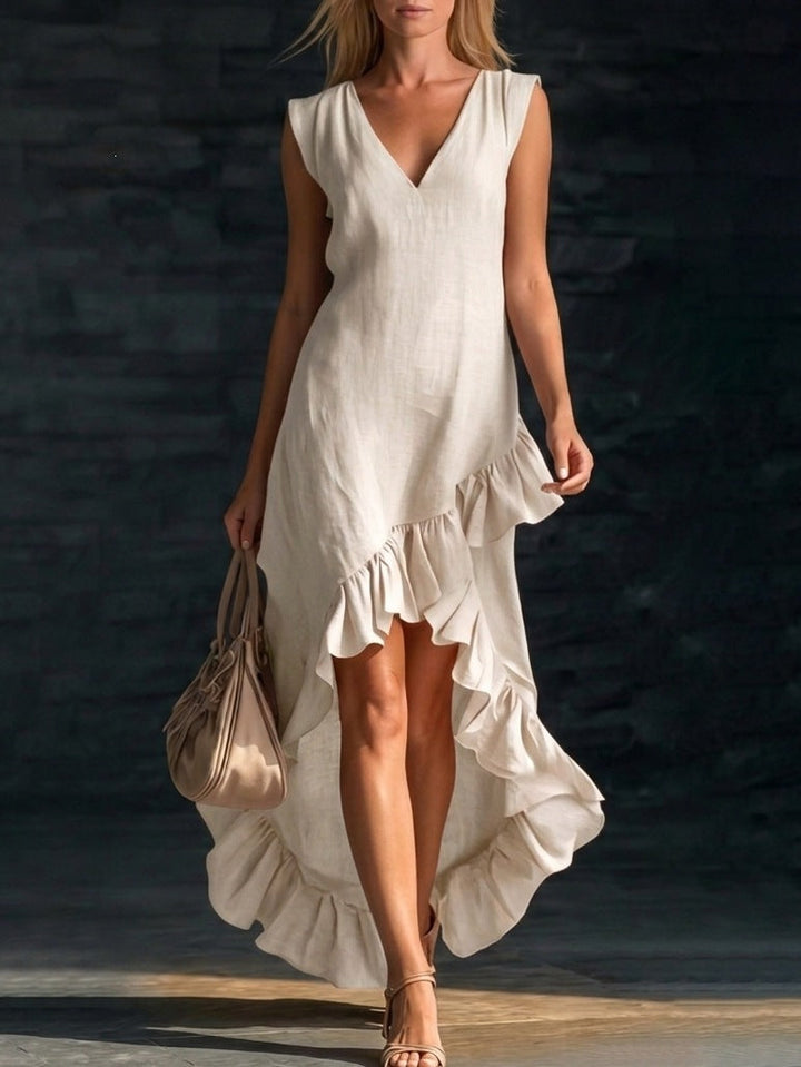 Sleeveless V-Neck Ruffle Hem Maxi Dress – Women&