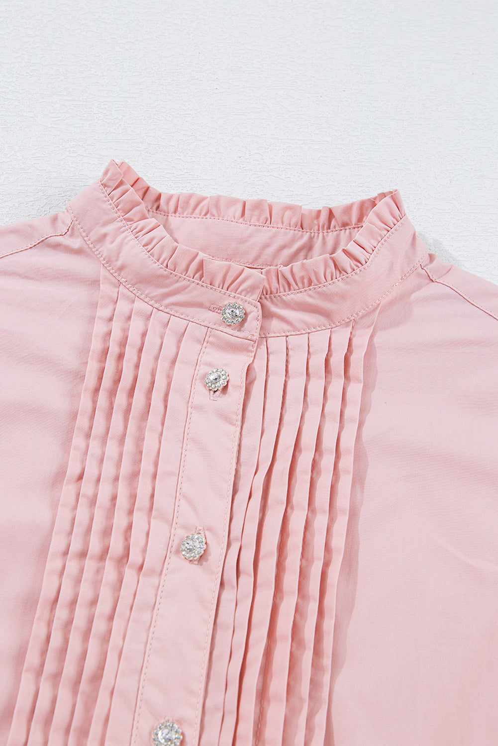 Light Pink Pleated Button-Up Loose Fit Casual Shirt