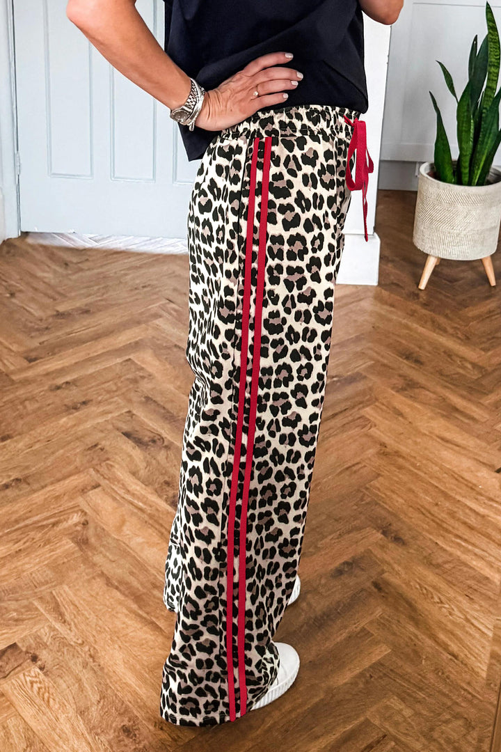 Rose Side Stripe Leopard Wide leg Trousers