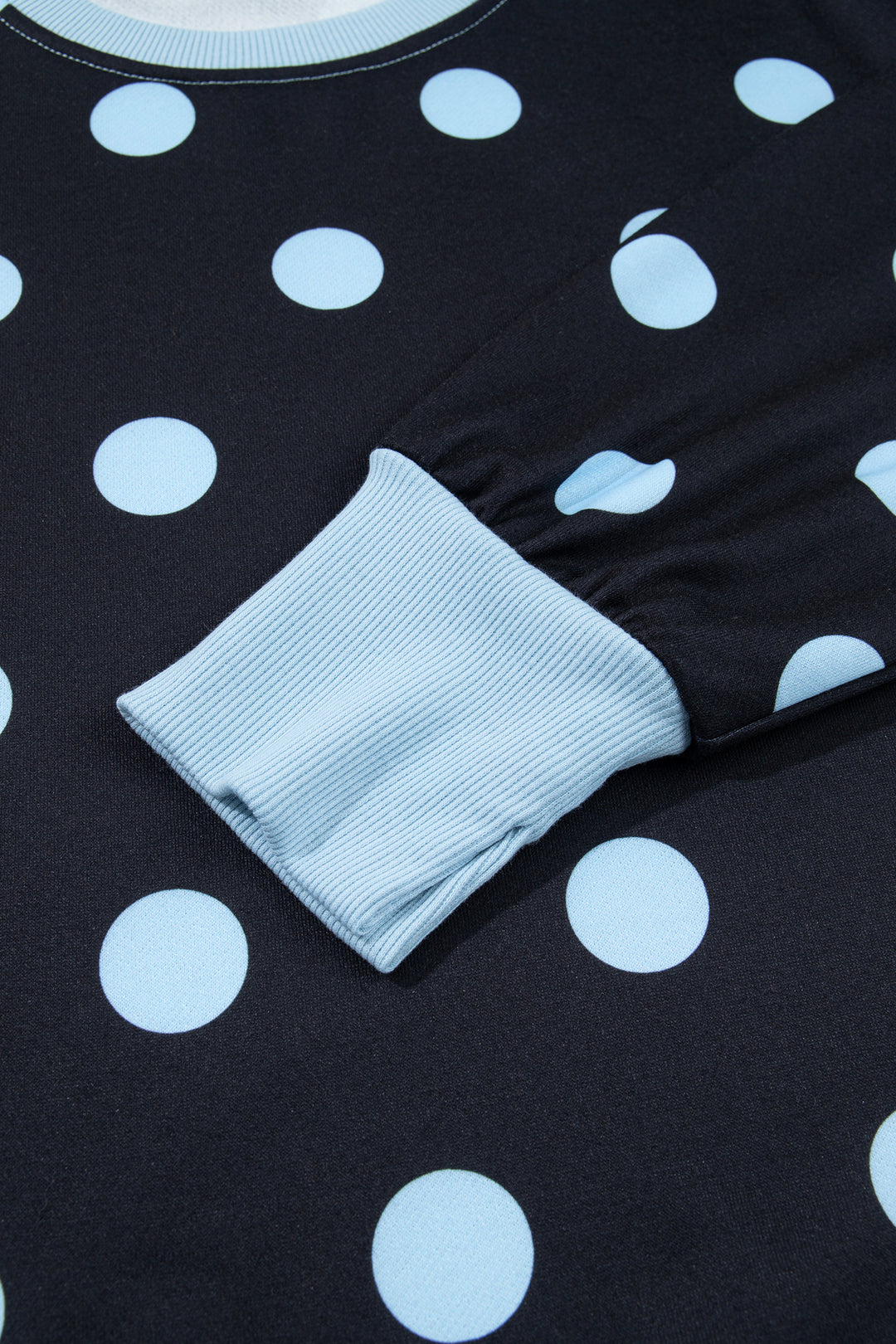 White Polka Dot Contrast Patchwork Round Neck Baggy Sweatshirt
