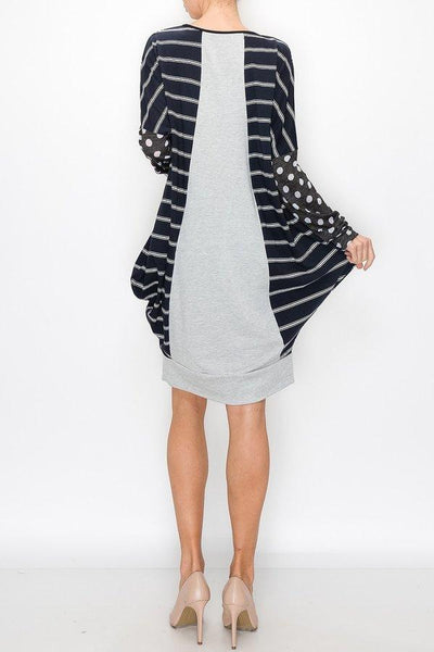 Color Block Long Sleeve Dress With Pocket