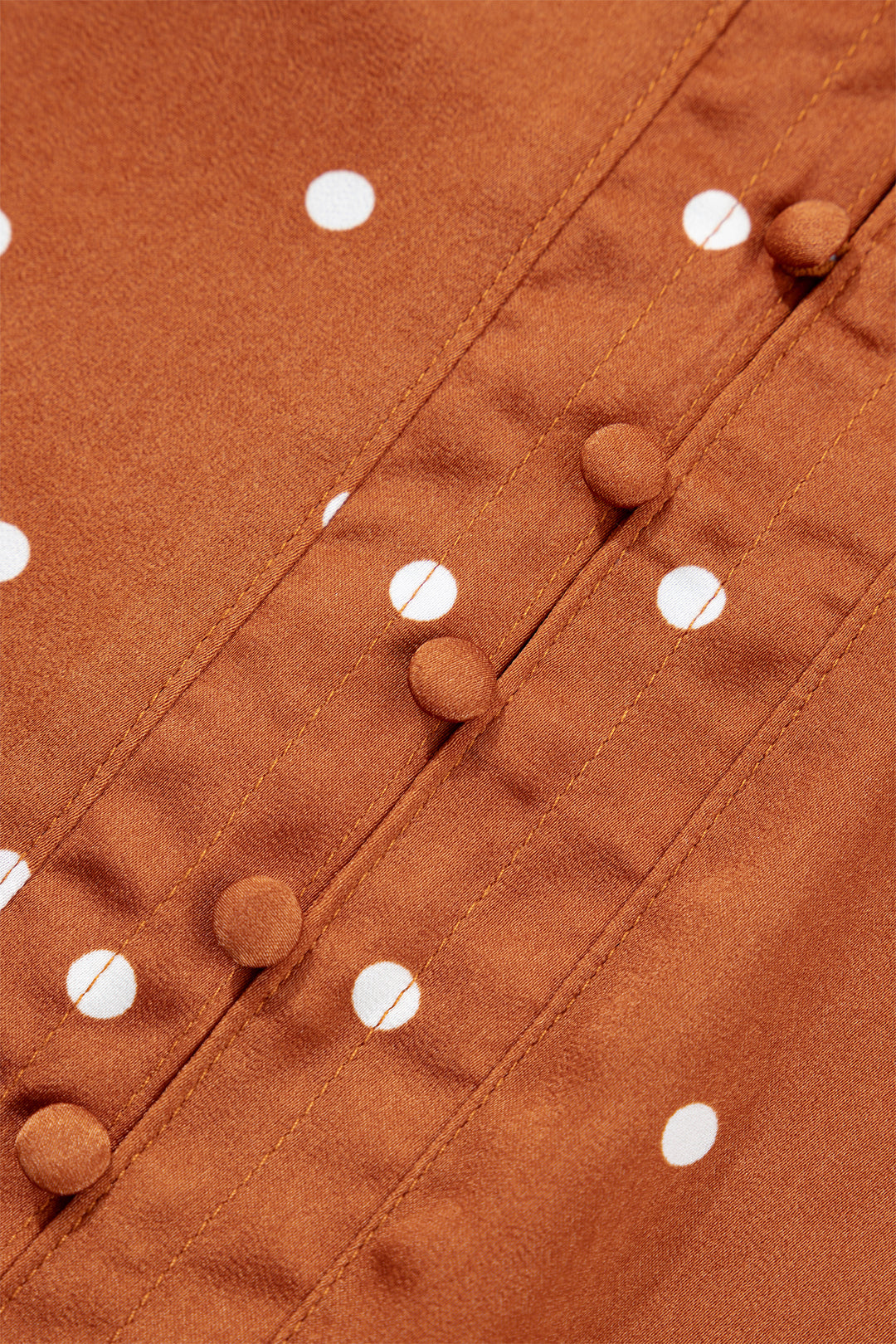 Brown Polka Dot Half Button V Neck Long Sleeve Blouse