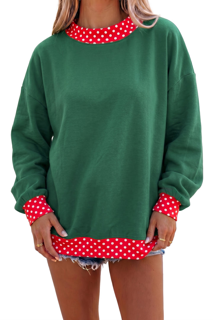 Red Colorblock Polka Dot Contrast Trim Oversized Sweatshirt