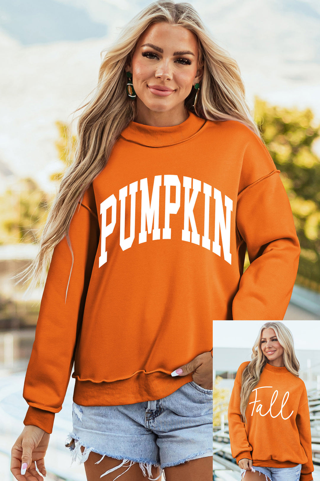 Carrot Pumpkin/Fall Letter Print Mock Neck Tunic Pullover Sweatshirt