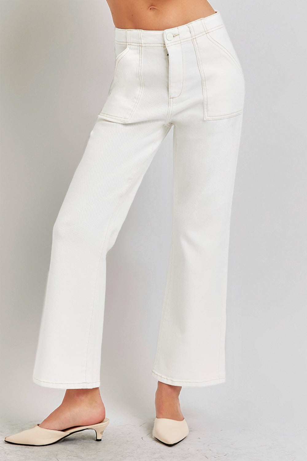 RISEN High Rise Ankle Flare Jeans with Patch Pockets