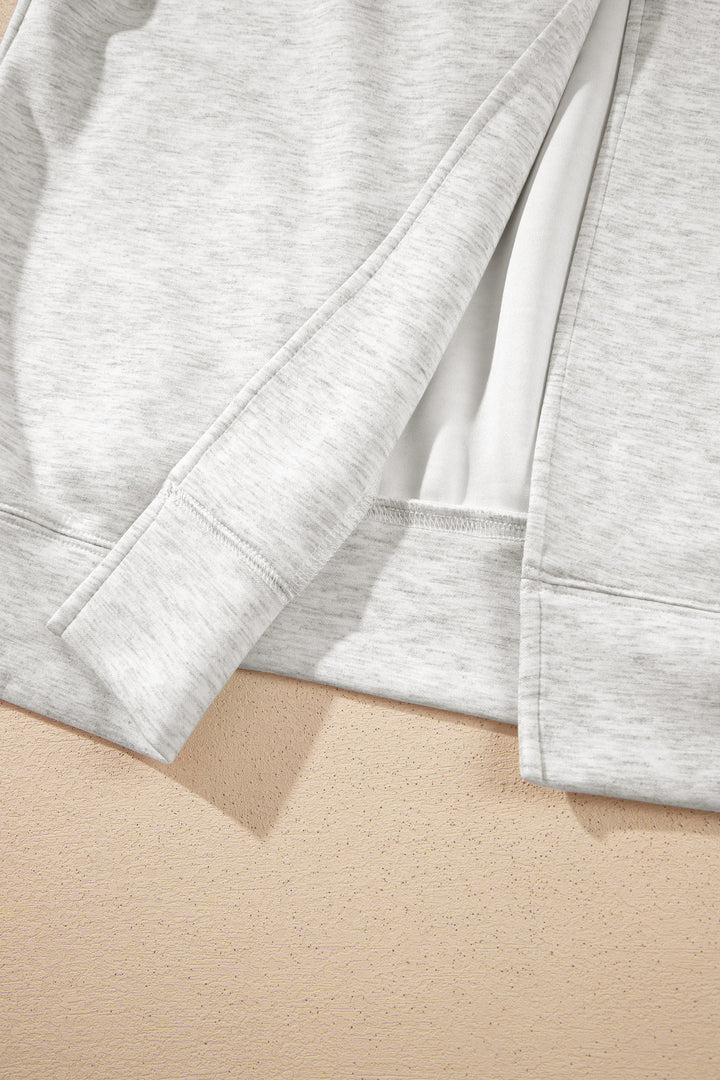 Light Grey Solid Color Zip Front Jacket Style Sweatshirt