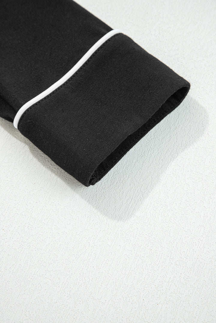 Black Contrast Trim Hooded Lounge Cardigan and Pants Set