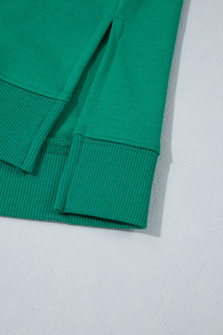 Green Polka Dot Patchwork Sleeve Crew Neck Loose Pullover Sweatshirt