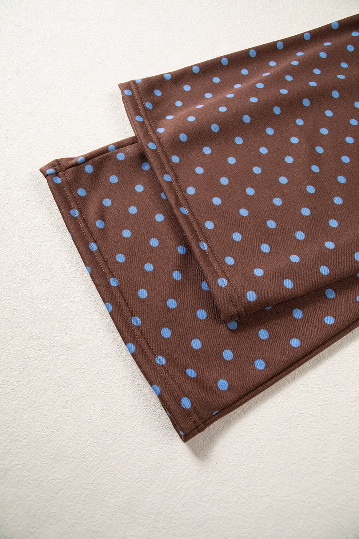 Red Polka Dot Drawstring Wide Leg Long Sleeve Top Pant Set