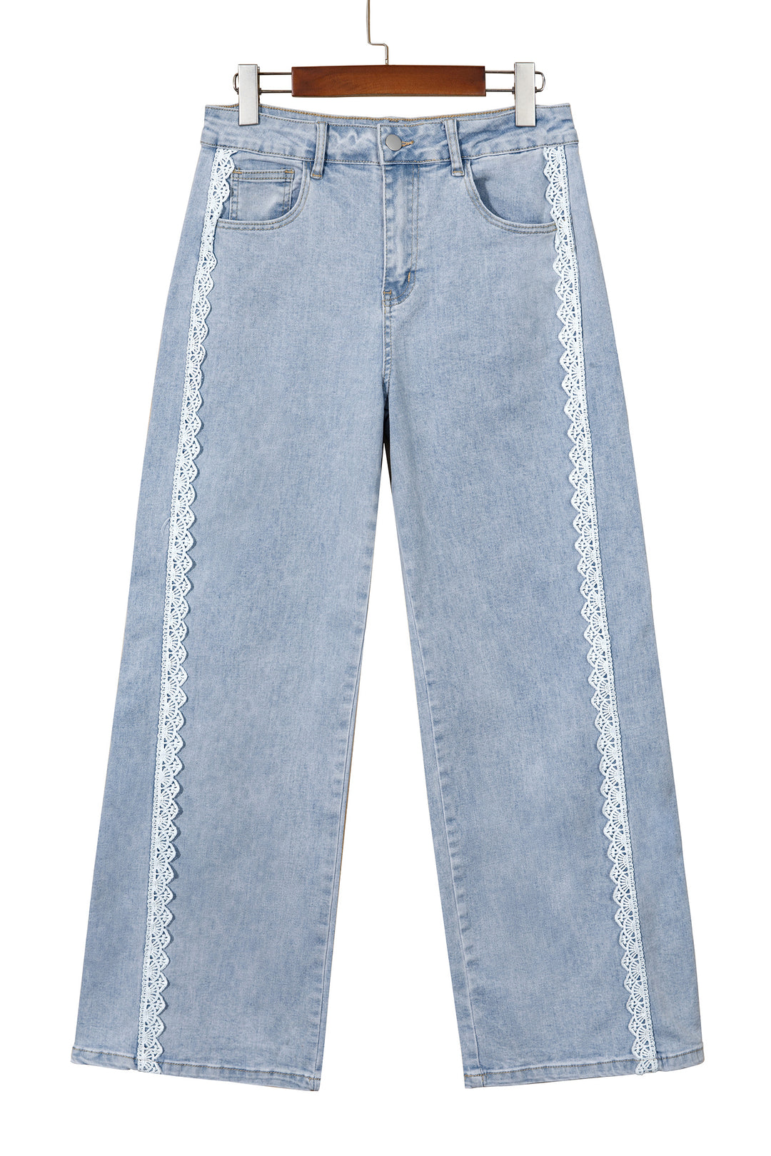 Beau Blue Lace Trim Casual Full-Length Regular Fit Jeans