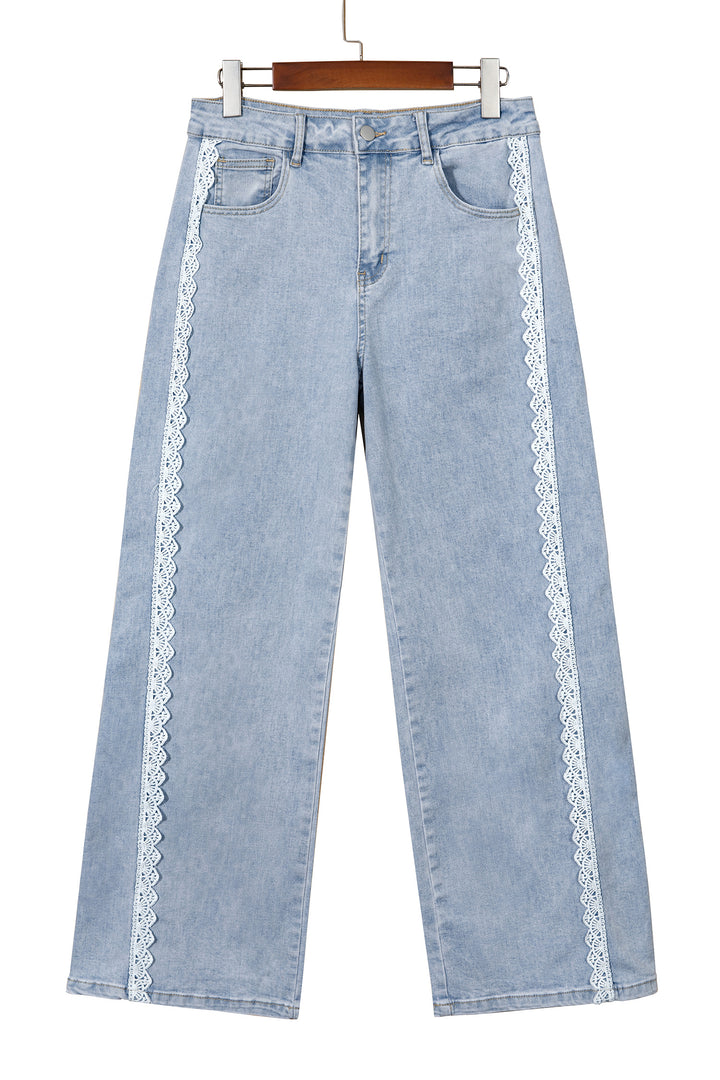 Beau Blue Lace Trim Casual Full-Length Regular Fit Jeans