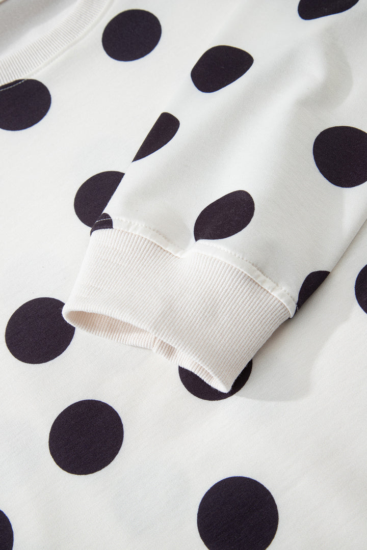 Sky Blue Polka Dot Print Drop Shoulder Pullover Drawstring Shorts Set