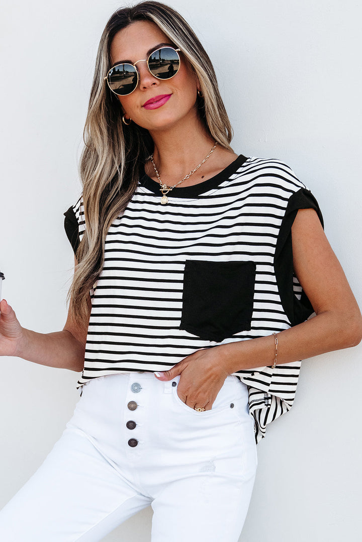 Marie Stripe Chest Pocket Tank Top