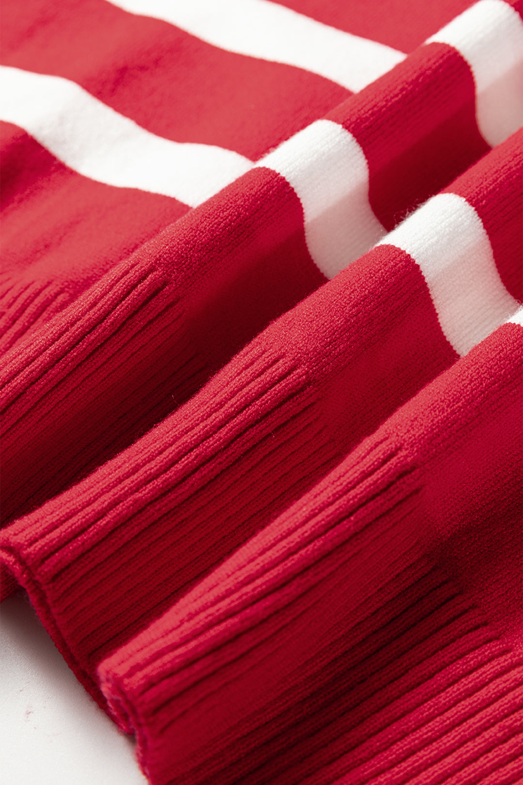 Fiery Red Quarter Zip Striped Detail Short Sleeve Sweater