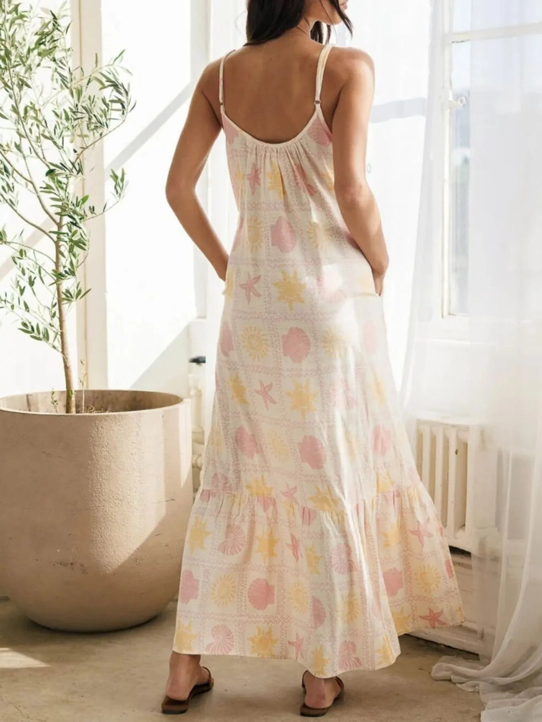 Printed Maxi Lounge Dress with Ruffled Hem