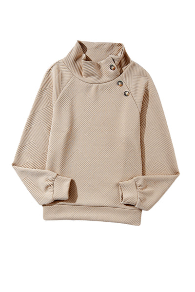 Apricot  Asymmetric Buttons Detail High Neck Textured Sweatshirt