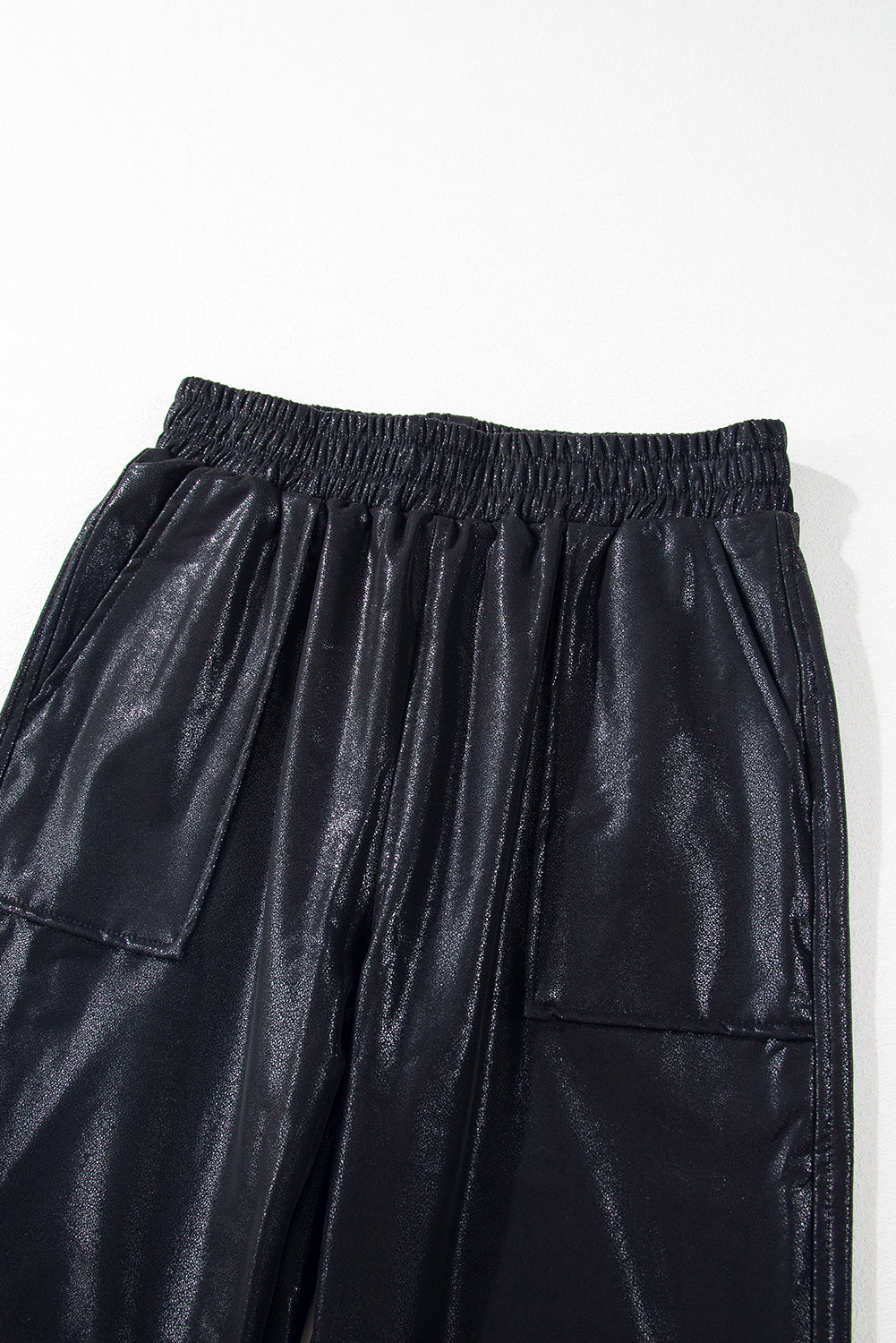 Black Elastic Waist Pocketed Pebble Joggers