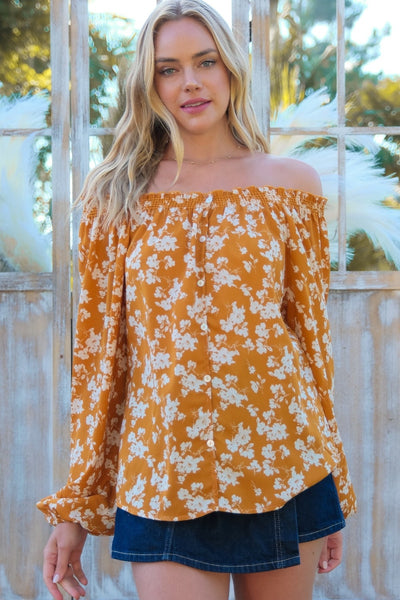 Hailey & Co Floral Off-Shoulder Balloon Sleeve Blouse