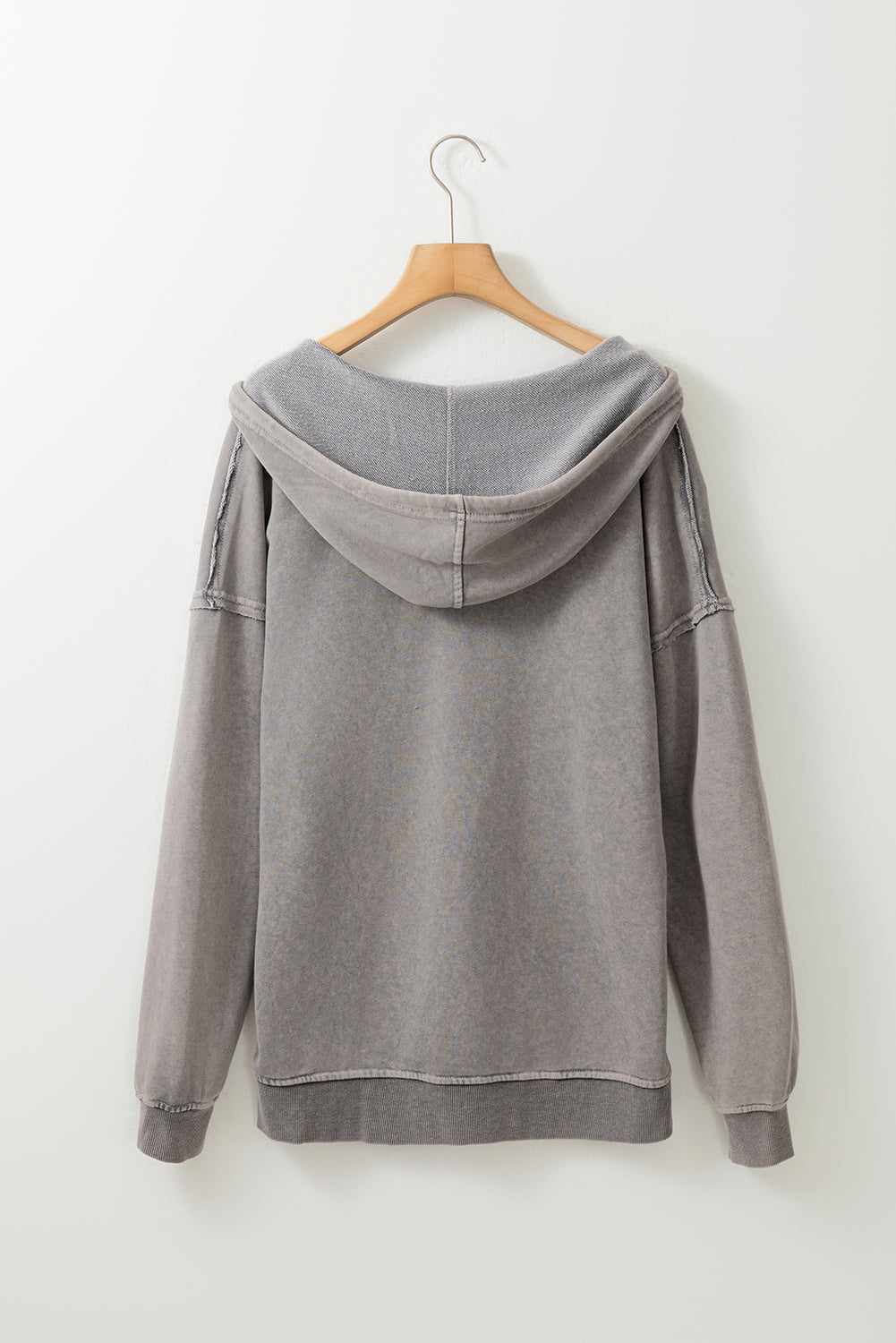 Gray Mineral Wash Exposed Seam Pullover Hoodie