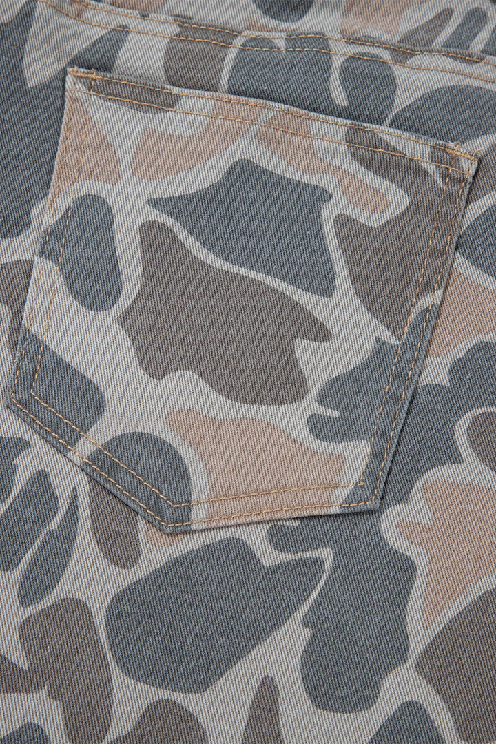 Multicolour Plus Size Camouflage Print High Rise Barrel Jeans