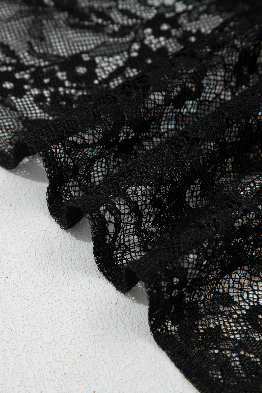 Black Asymmetric Polka Dot Print Sheer Lace Patchwork Maxi Skirt