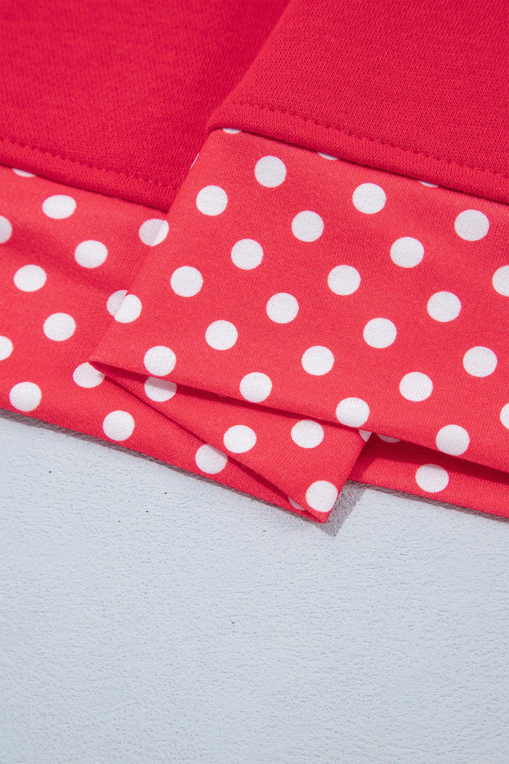 Red Colorblock Polka Dot Contrast Trim Oversized Sweatshirt