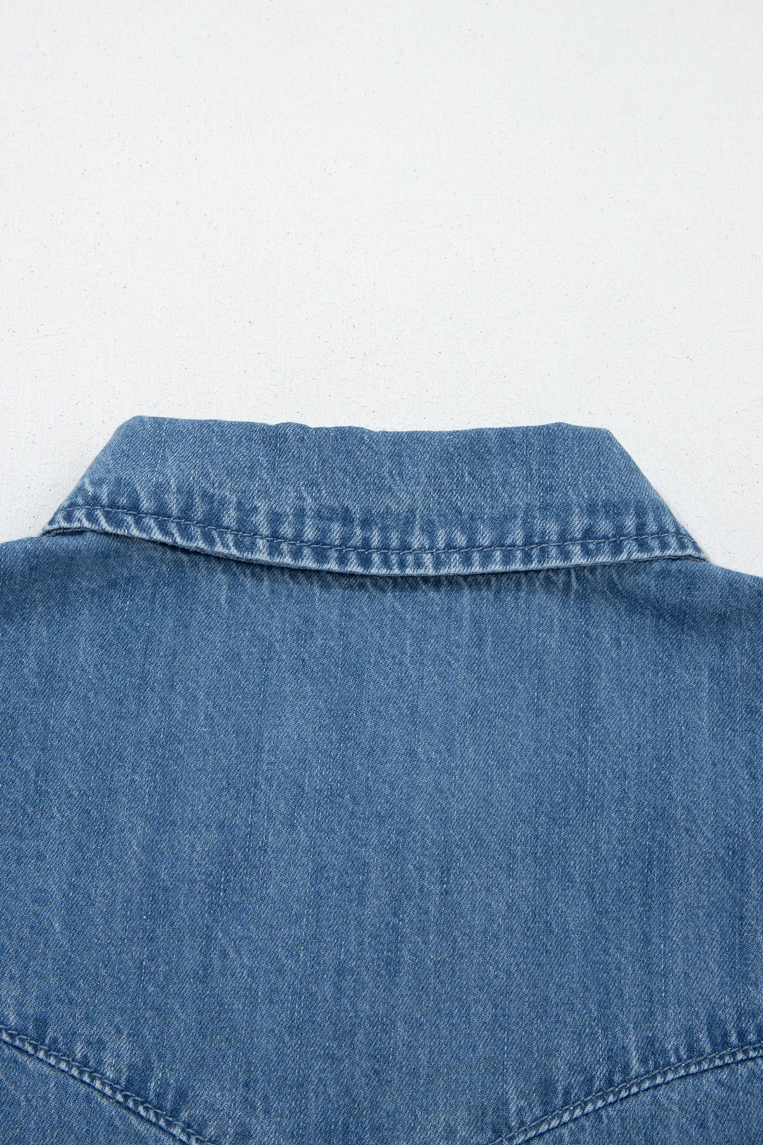 Dusk Blue Ruffled Short Sleeve Denim Shirt