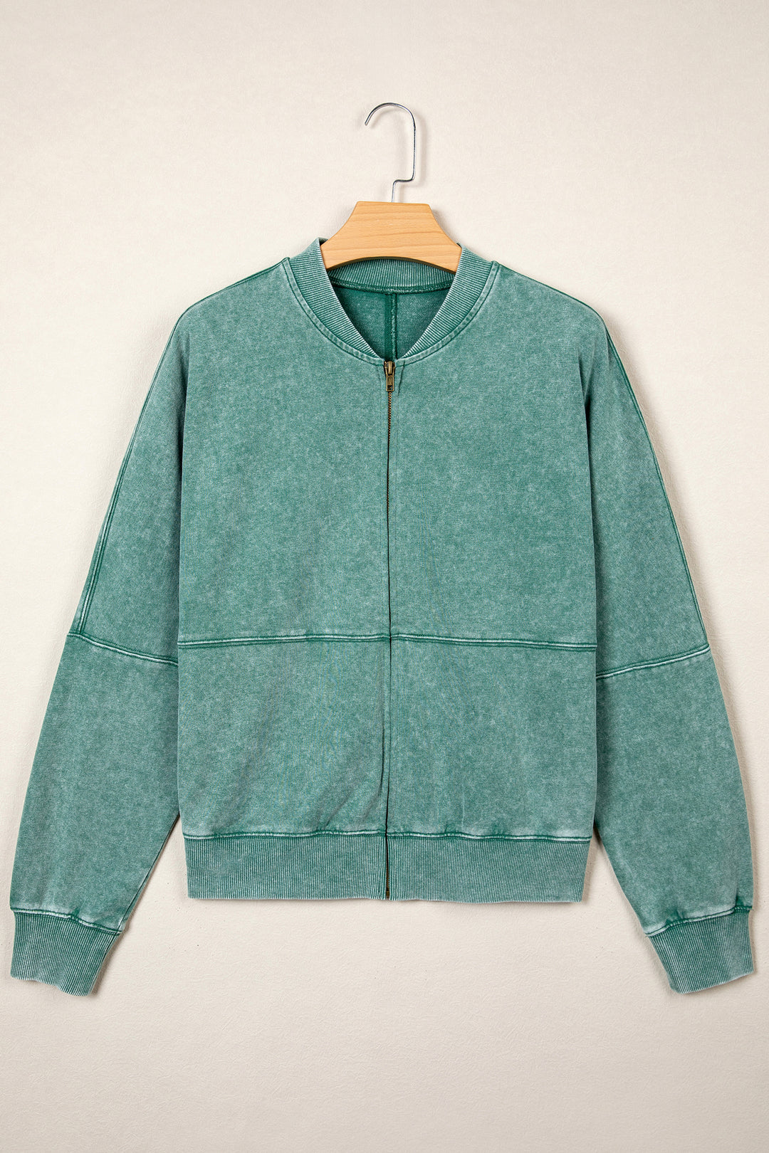 Evergreen Mineral Washed Zip Open-Front Jacket Style Cotton Sweatshirt