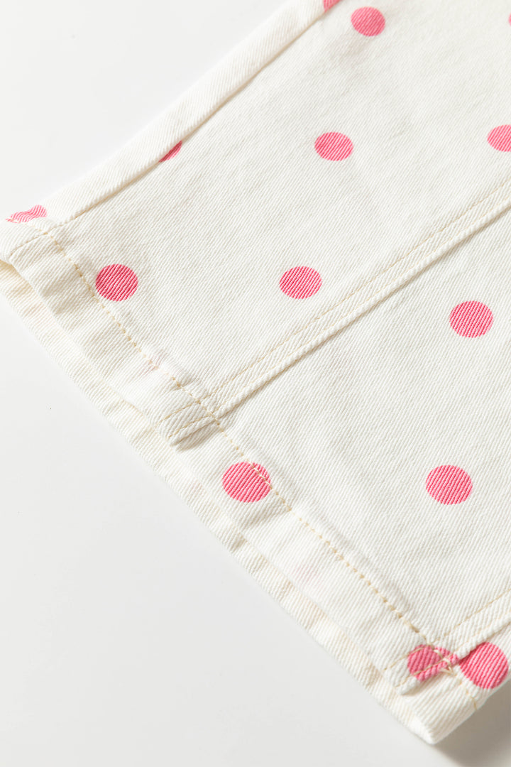 Pink Polka Dot Print Seam Detail Barrel Jeans