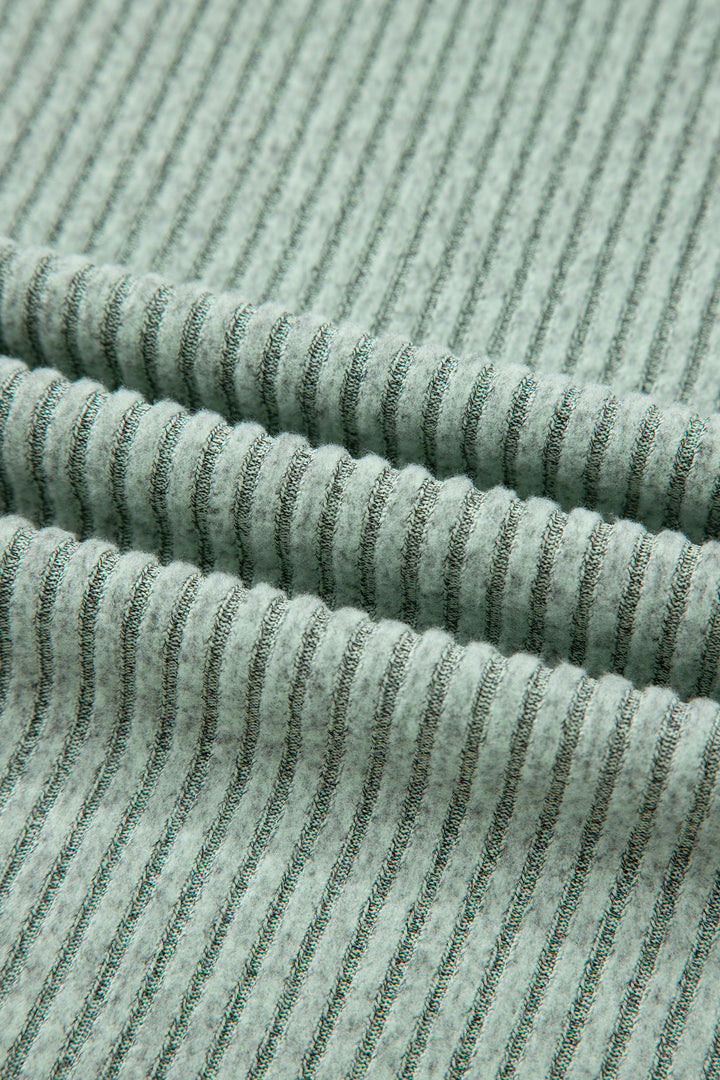 Grass Green Ribbed Notched Neck Knit Long Sleeve Leggings Two Pieces Lounge Set