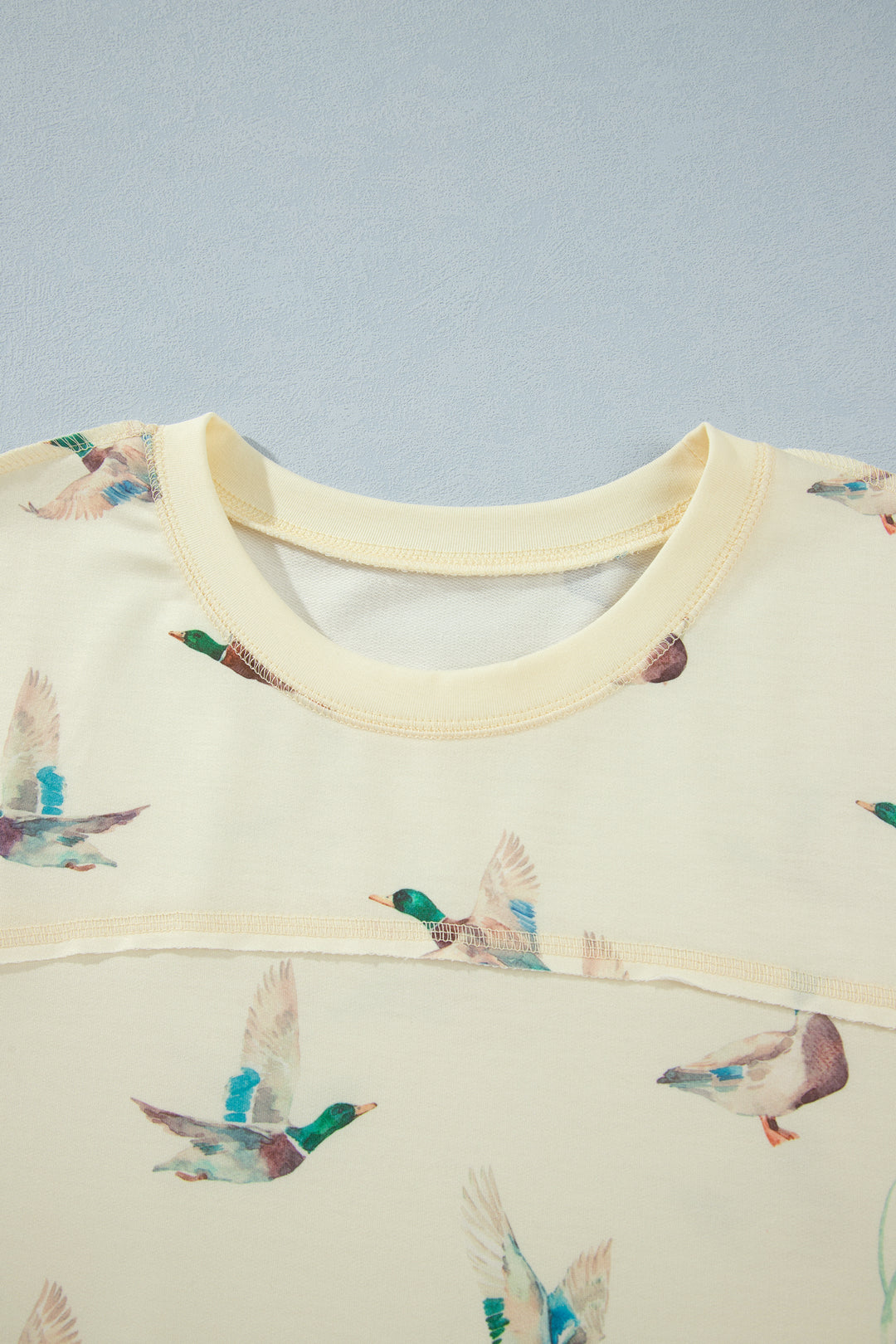 Beige Duck Print Short Sleeve Top Pocket Pants 2pcs Casual Set